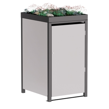 Abri pour une poubelle à 120L Emma en gris clair métallisé avec cadre gris foncé