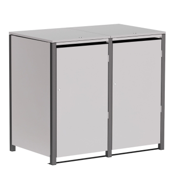 Abri pour deux poubelles à 240L Hugo en gris clair métallisé avec cadre gris foncé