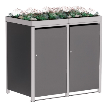 Abri pour deux poubelles à 240L Tilda en anthracite avec cadre gris signal