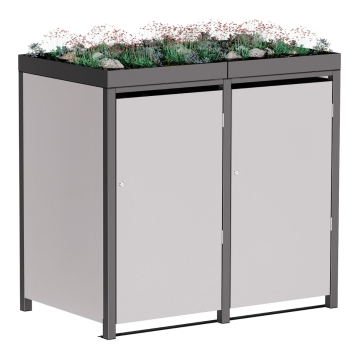 Abri pour deux poubelles à 240L Tilda en gris clair métallisé avec cadre gris foncé