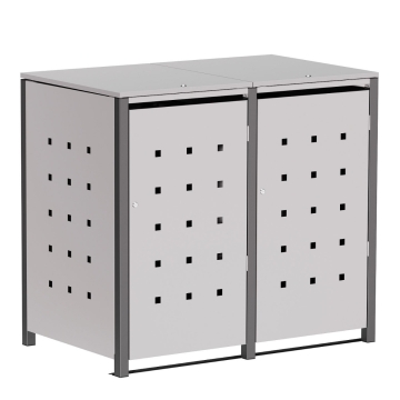 Abri pour deux poubelles à 120L Horst en gris clair métallisé avec cadre gris foncé