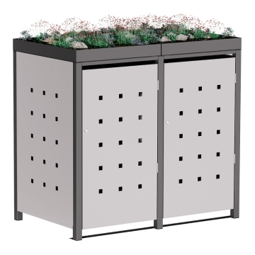Abri pour deux poubelles à 120L Anna en gris clair métallisé avec cadre gris foncé