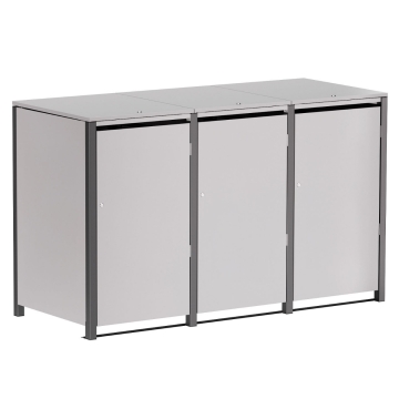 Abri pour trois poubelles à 240L Hugo en gris clair métallisé avec cadre gris foncé