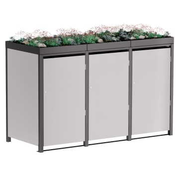 Abri pour trois poubelles à 120L Emma en gris clair métallisé avec cadre gris foncé