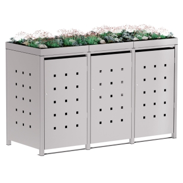Abri pour trois poubelles à 120L Anna en gris clair métallisé 