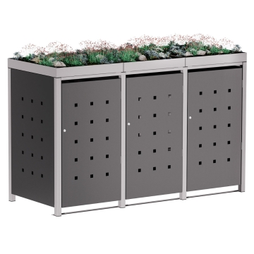 Abri pour trois poubelles à 120L Anna en anthracite avec cadre gris signal