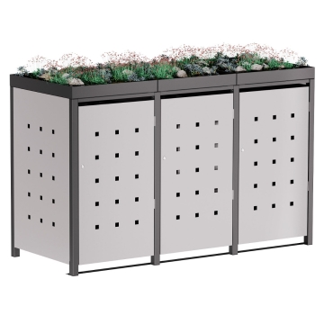 Abri pour trois poubelles à 120L Anna en gris clair métallisé avec cadre gris foncé