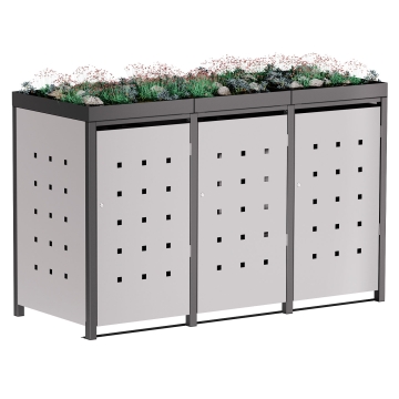 Abri pour trois poubelles à 240L Martha en gris clair métallisé avec cadre gris foncé