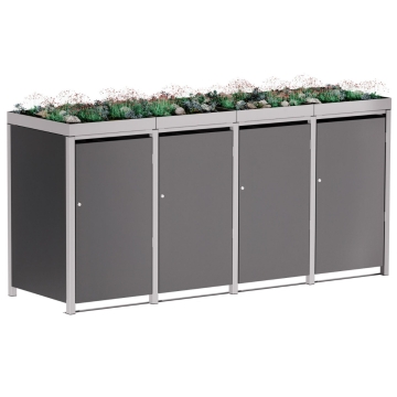 Abri pour quatre poubelles à 120L Emma en anthracite avec cadre gris signal