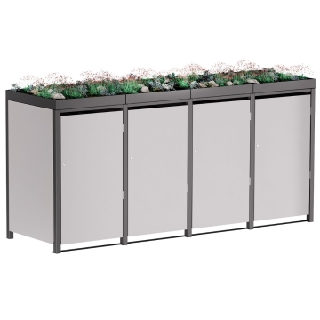 Abri pour quatre poubelles à 120L Emma en gris clair métallisé avec cadre gris foncé