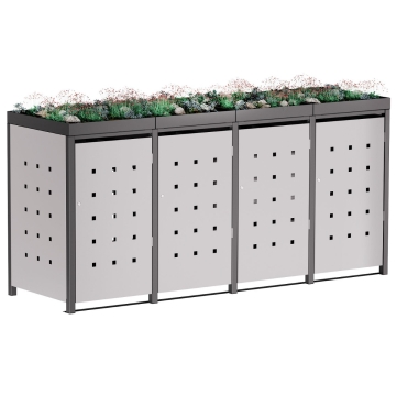 Abri pour quatre poubelles à 120L Anna en gris clair métallisé avec cadre gris foncé