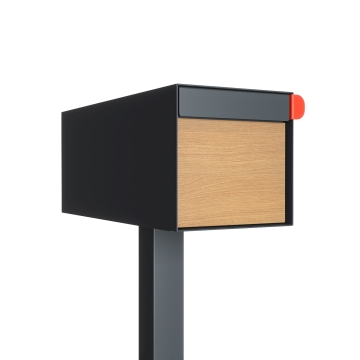 Boîte aux lettres sur pieds Americano en anthracite avec front décoratif en bois