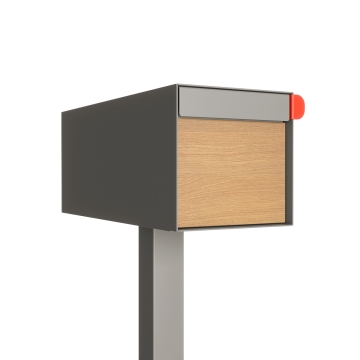 Boîte aux lettres sur pieds Americano en gris clair avec bois décoratif en bois
