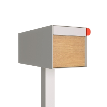 Boîte aux lettres sur pieds Americano blanche avec bois décoratif en bois