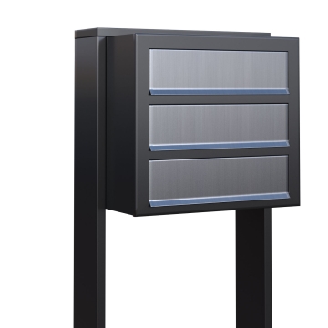 Boîte aux lettres Cube for Three en anthracite avec rabat en acier inoxydable