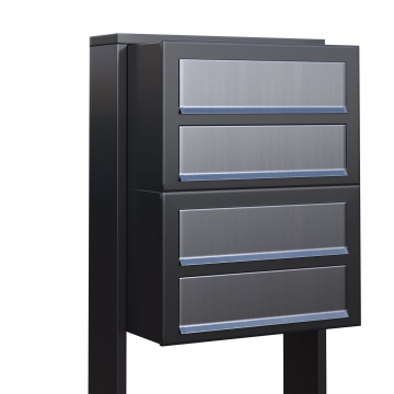 Boîte aux lettres Cube for Four en anthracite avec rabat en acier inoxydable