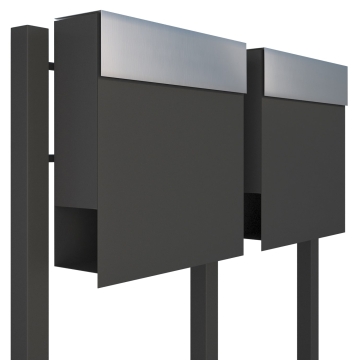 Boîte aux lettres Manhattan for Two en anthracite avec rabat en acier inoxydable