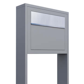 Boîte aux lettres sur pieds Elegance en gris avec rabat en acier inoxydable