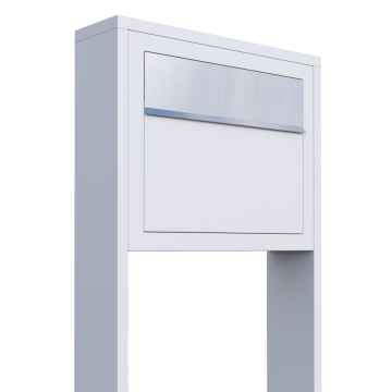 Boîte aux lettres sur pieds Elegance en blanc avec rabat en acier inoxydable