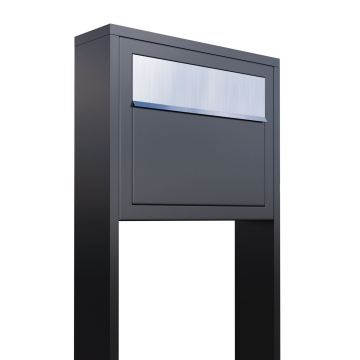 Boîte aux lettres sur pieds Elegance en anthracite avec rabat en acier inoxydable