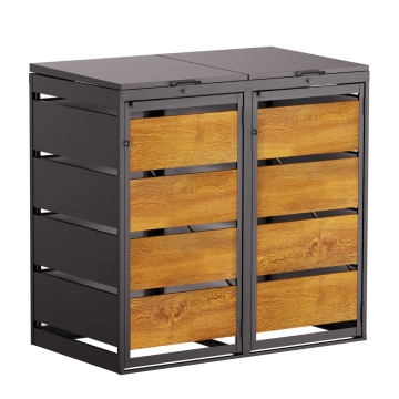 Abri pour deux poubelles à 120L Kim en noir avec façade décor bois 