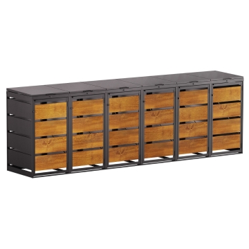 Abri pour six poubelles à 120L Kim en noir avec façade décor bois 