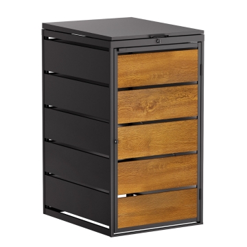 Abri pour une poubelle à 240L Edda en noir avec façade décor bois