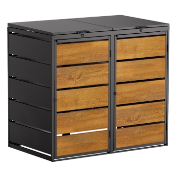 Abri pour deux poubelles à 240L Edda en noir avec façade décor bois 