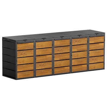 Abri pour cinq poubelles à 240L Edda en noir avec façade décor bois 