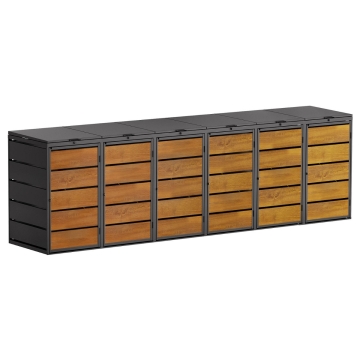 Abri pour six poubelles à 240L Edda en noir avec façade décor bois 