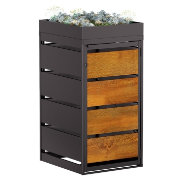 Abri pour une poubelle à 120L Egon en noir avec façade décor bois