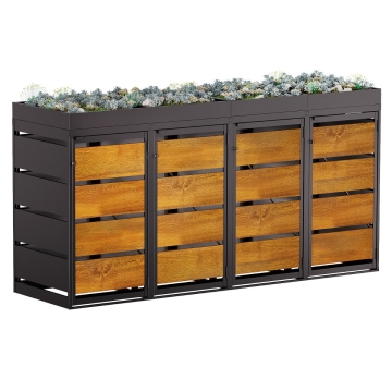 Abri pour quatre poubelles à 120L Egon en noir avec façade décor bois