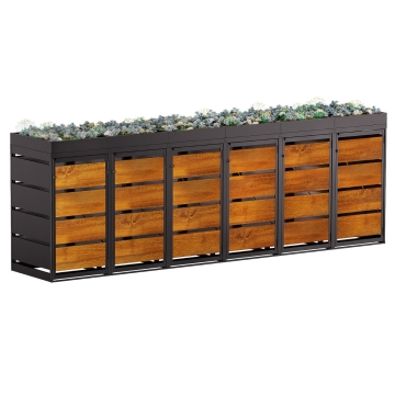 Abri pour six poubelles à 120L Egon en noir avec façade décor bois