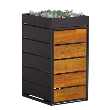 Abri pour une poubelle à 240L Edgar en noir avec façade décor bois