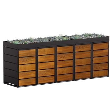 Abri pour cinq poubelles à 240L Edgar en noir avec façade décor bois
