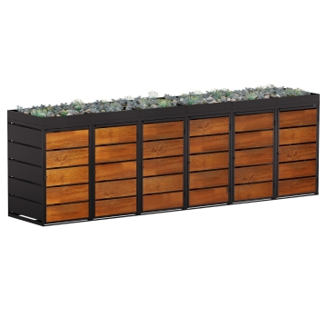 Abri pour six poubelles à 240L Edgar en noir avec façade décor bois