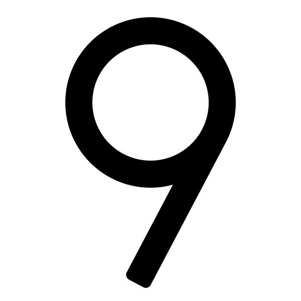 Numéro de maison moderne '' 9 '' - 245 mm en noir
