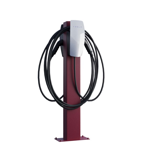 Borne de recharge Tesla VoltStand for Two avec plaque de sol en rouge