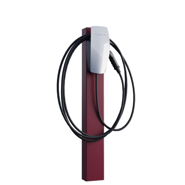 Borne de recharge Tesla VoltStand avec ancrage au sol en rouge