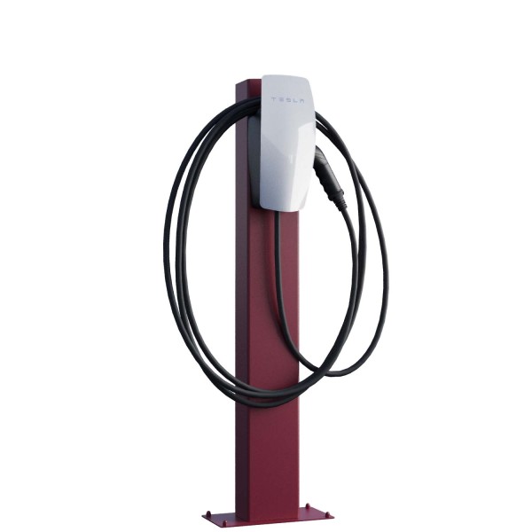 Borne de recharge Tesla VoltStand avec plaque de sol en rouge