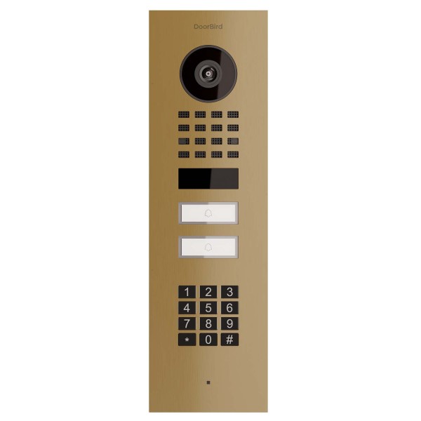 Interphone encastrable Smart-IN for Two Doorbird D1102KV avec Keypad module avec aspect laiton