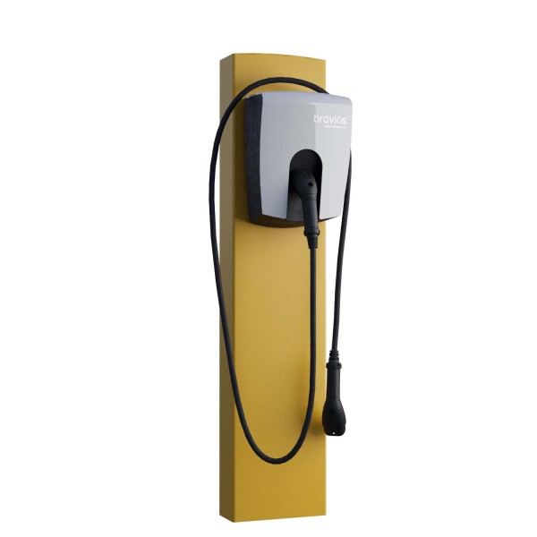 Support Wallbox universel FlexiMount avec ancrage au sol en jaune