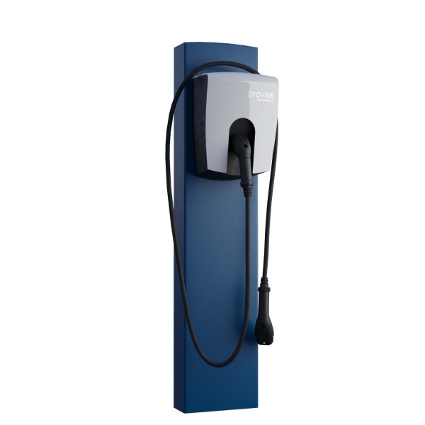 Support Wallbox universel FlexiMount avec ancrage au sol en bleu